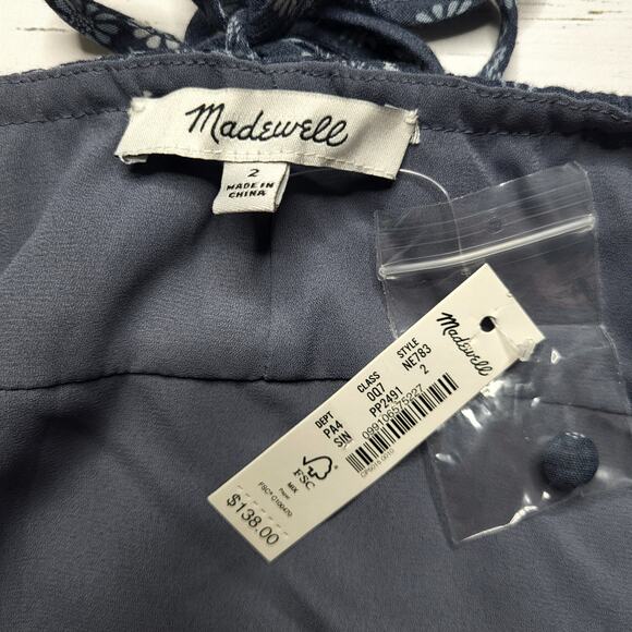 Madewell Tie Back Button Front Midi Dress Archival Floral Indigo Blue XS 2 - Picture 8 of 8